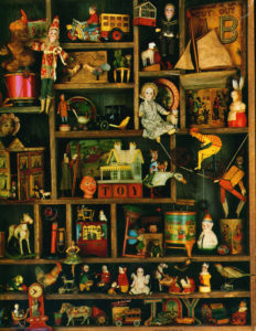 antique toy collection shadow box